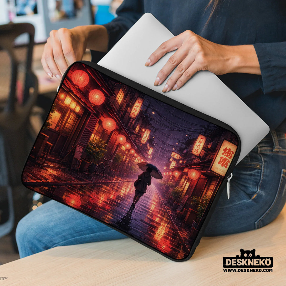 Lofi anime laptop sleeve & bag japanese rainy street aesthetic