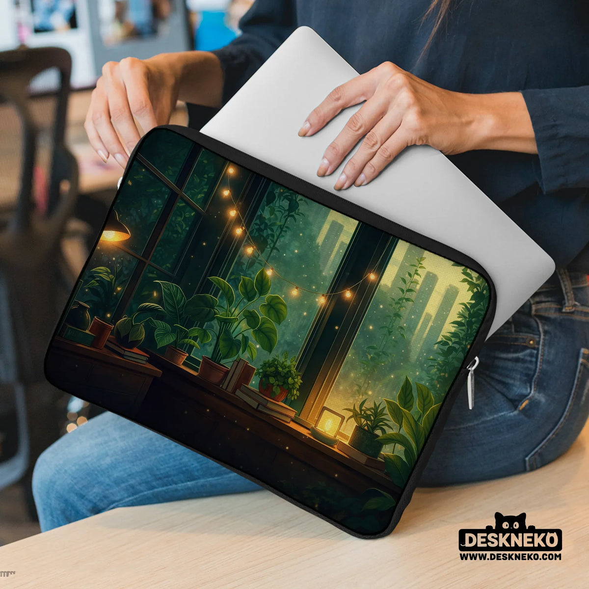 Cozy green window laptop sleeve & bag