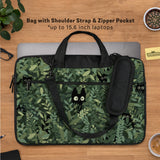 Botanical cat laptop sleeve & bag, forest green aesthetic case