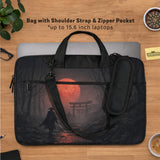 Samurai red moon laptop sleeve & bag with handle and shoulder strap