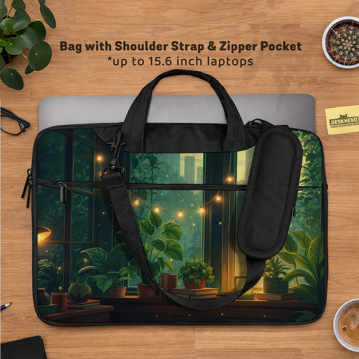 Cozy green window laptop sleeve & bag