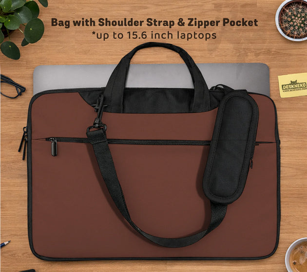 Mahogany laptop sleeve & bag, minimalist brown work case