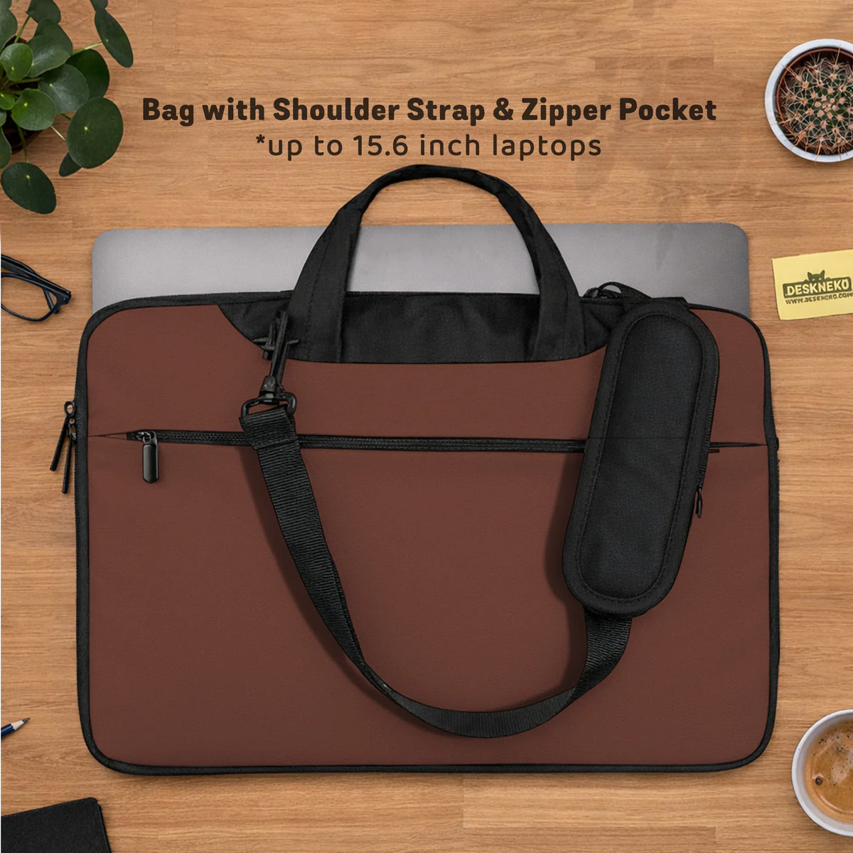 Mahogany laptop sleeve & bag, minimalist brown work case
