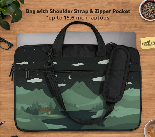 Green cat mountains laptop sleeve & bag