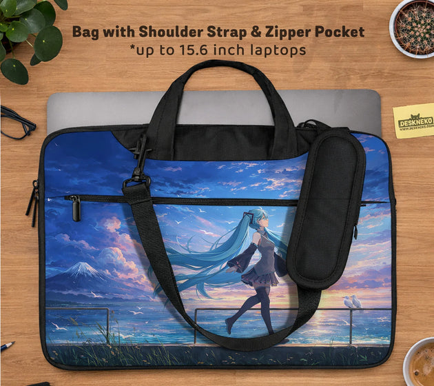 Blue anime laptop sleeve with handle