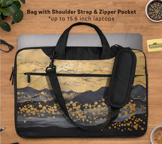 Gold japandi laptop bag with shoulder strap