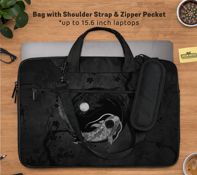Dark koi yin yang laptop sleeve & bag, japanese ink case