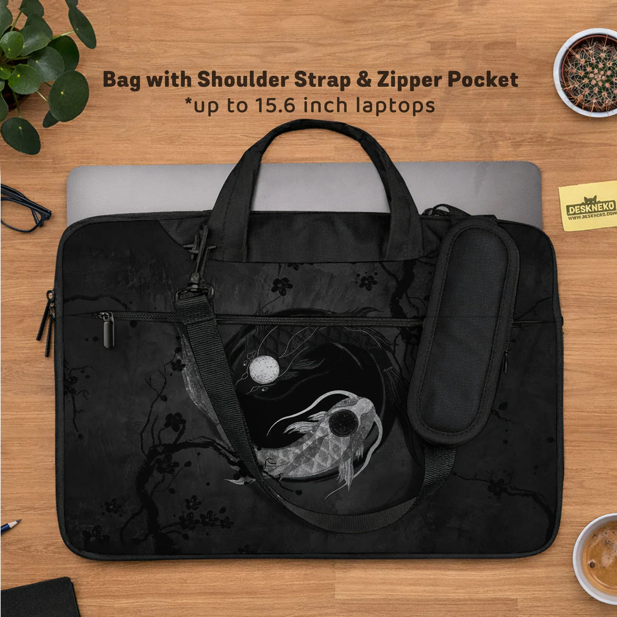 Dark koi yin yang laptop sleeve & bag, japanese ink case