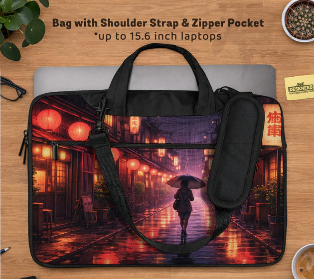 Lofi anime laptop sleeve & bag japanese rainy street aesthetic