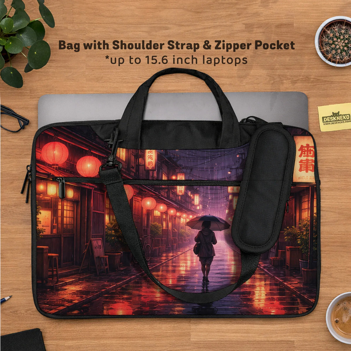 Lofi anime laptop sleeve & bag japanese rainy street aesthetic