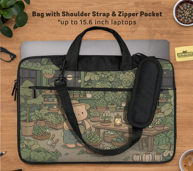 Kawaii bear laptop sleeve & bag cute cottagecore greenhouse case