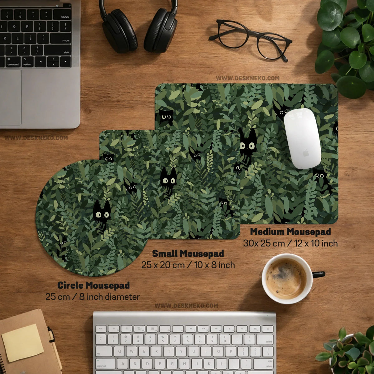 Botanical cat ergonomic mousepad with wrist rest for desk comfort