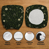 Botanical office chair cover with dark green floral pattern