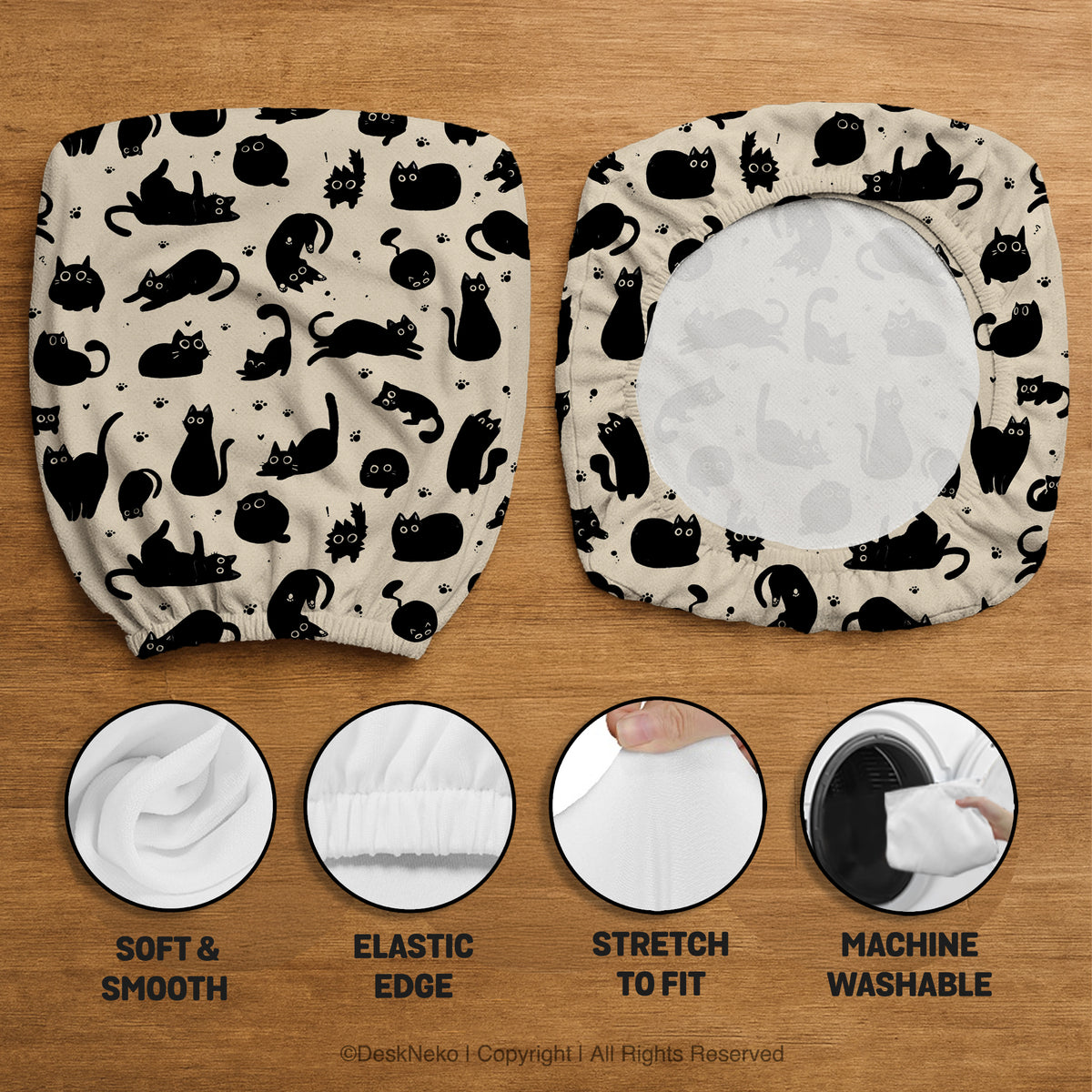 Black cat desk chair cover