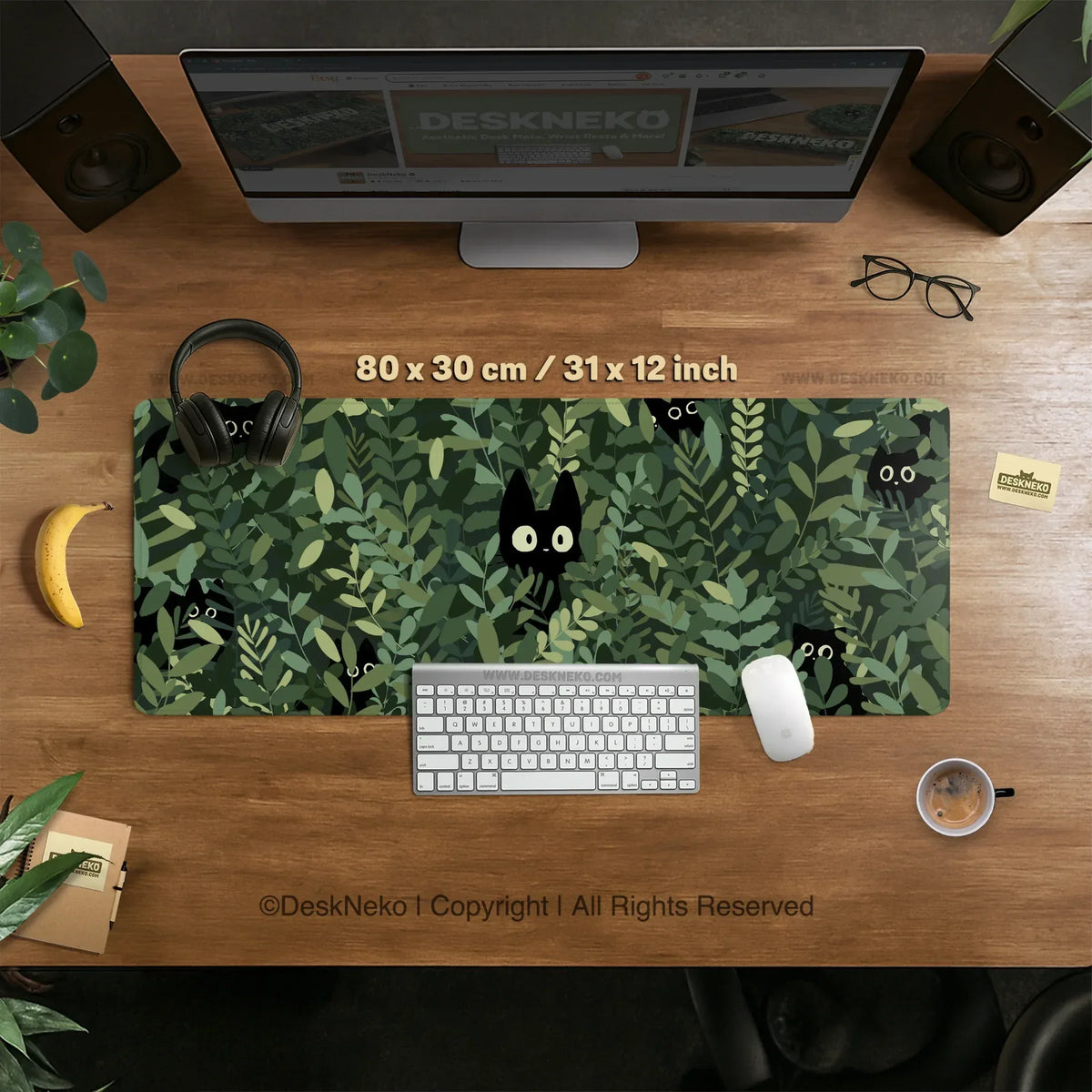 Botanical cat ergonomic mousepad with wrist rest for desk comfort