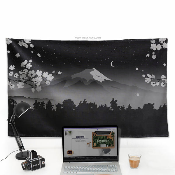 Black Mount Fuji Wall Tapestry - Wall tapestry - Deskneko - Wall Tapestries