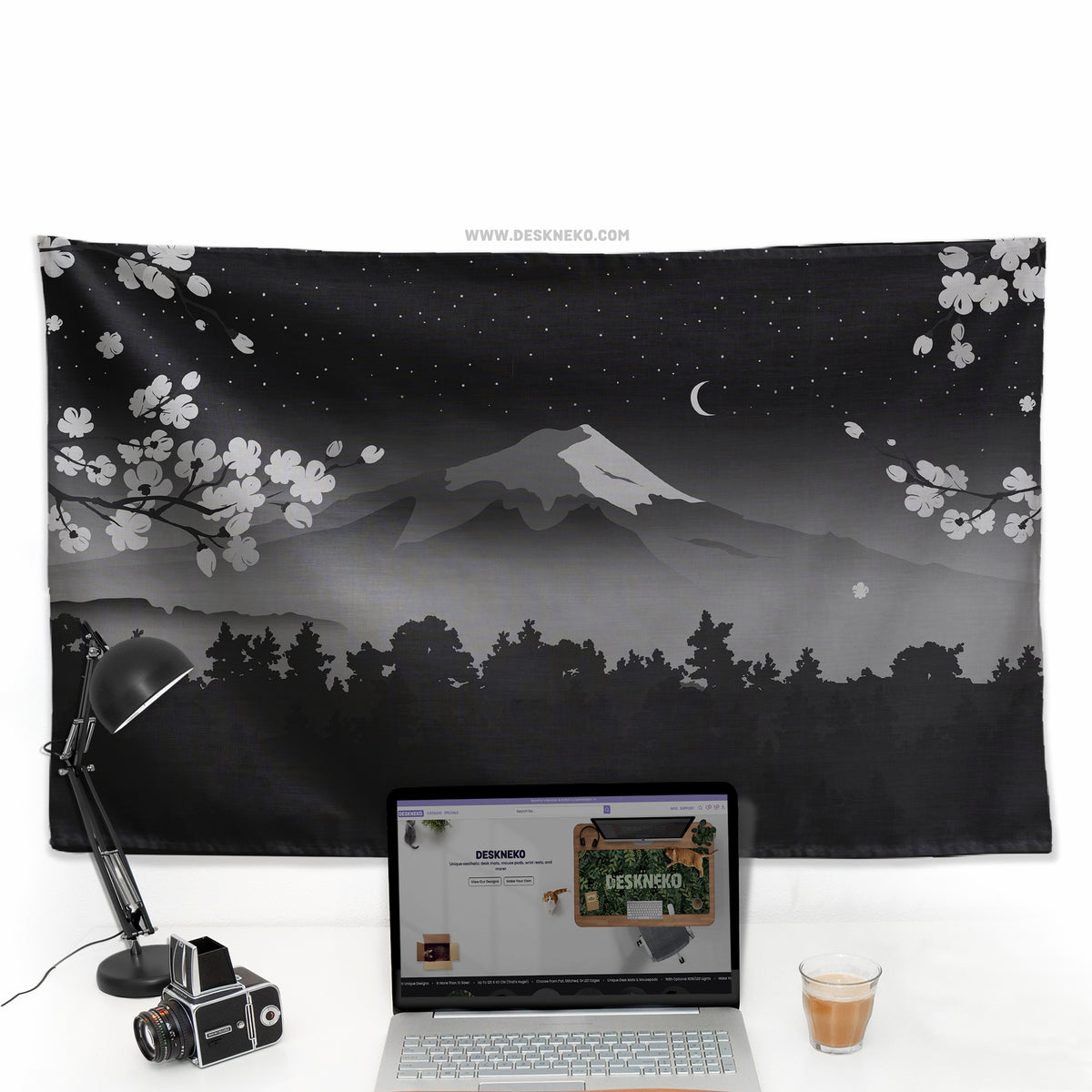 Black mount fuji wall tapestry