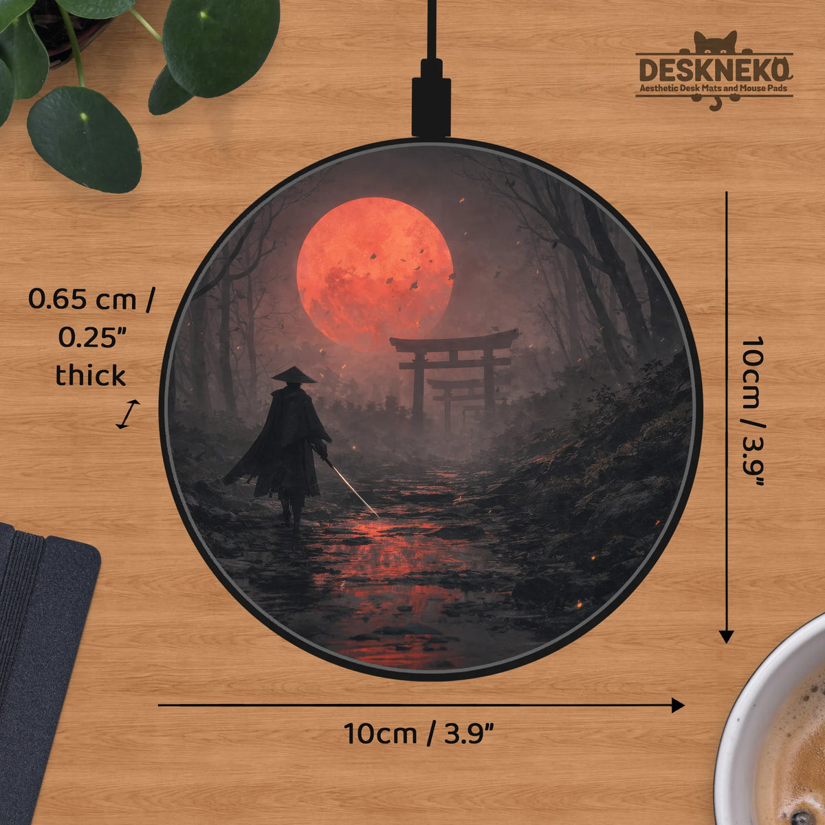 Samurai Red Moon Wireless Charger - Deskneko