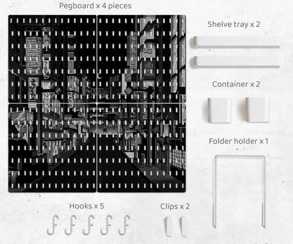 Tokyo Night Pixel Pegboard Organizer, Cyberpunk Wall Storage - Deskneko