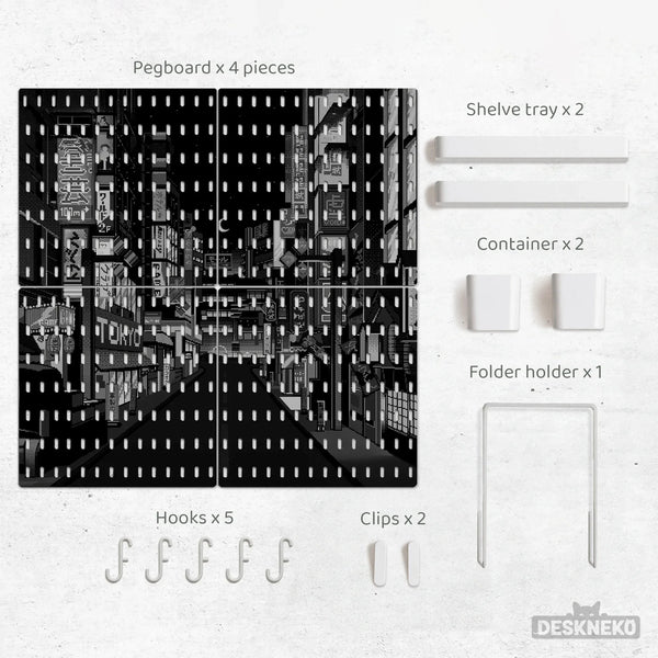 Tokyo Night Pixel Pegboard Organizer, Cyberpunk Wall Storage - Deskneko