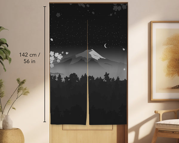 Black mount fuji noren curtain