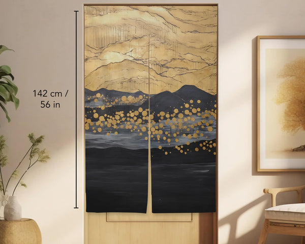 Gold black abstract noren door curtain
