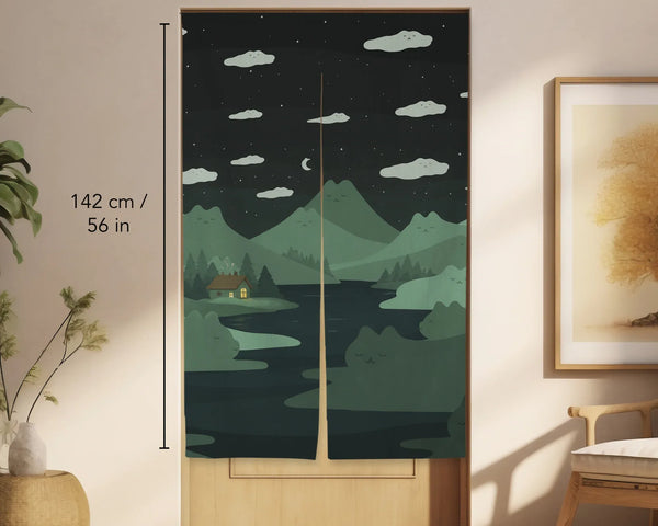 Forest green cat hills noren door curtain