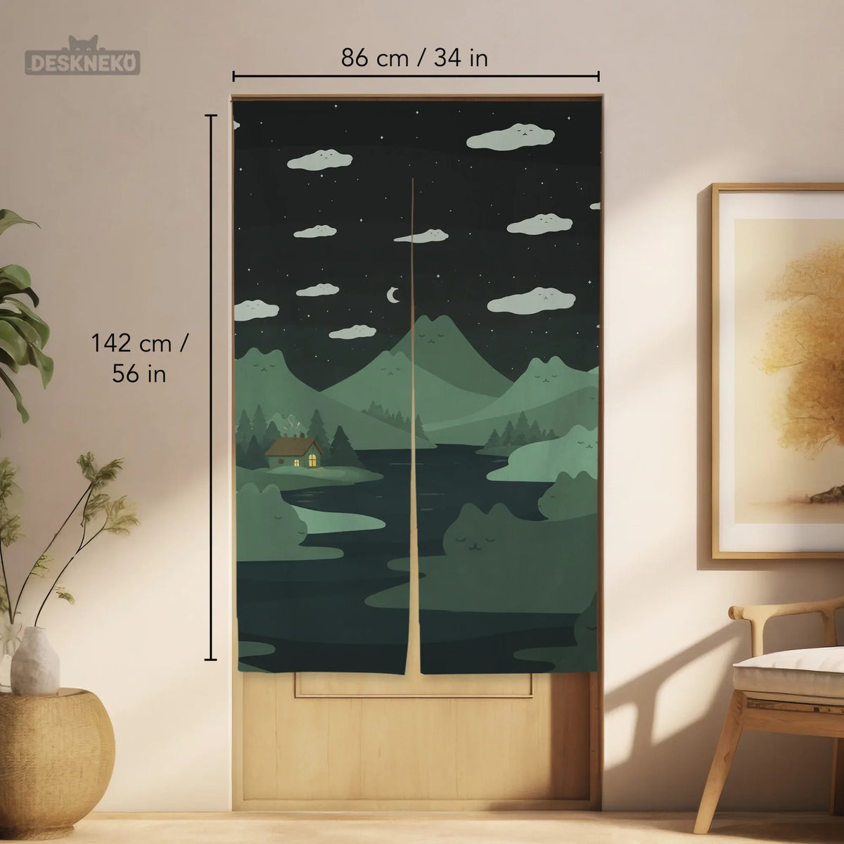Forest green cat hills noren door curtain