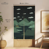 Forest green cat hills noren door curtain