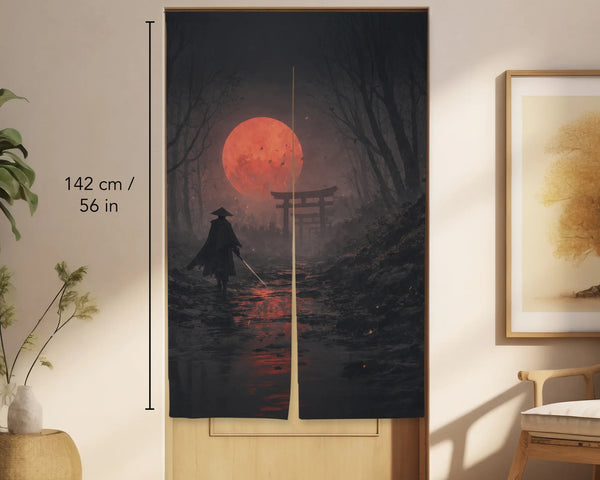 Samurai red moon noren door curtain