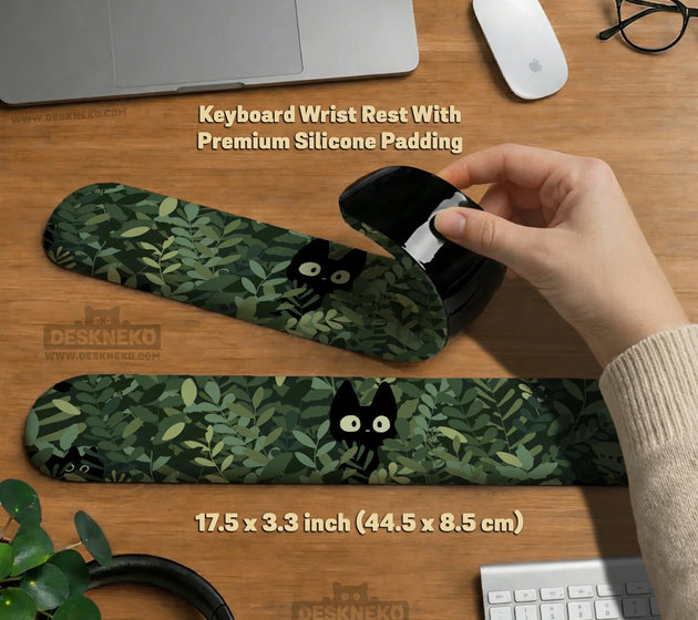 Botanical cat ergonomic mousepad with wrist rest for desk comfort