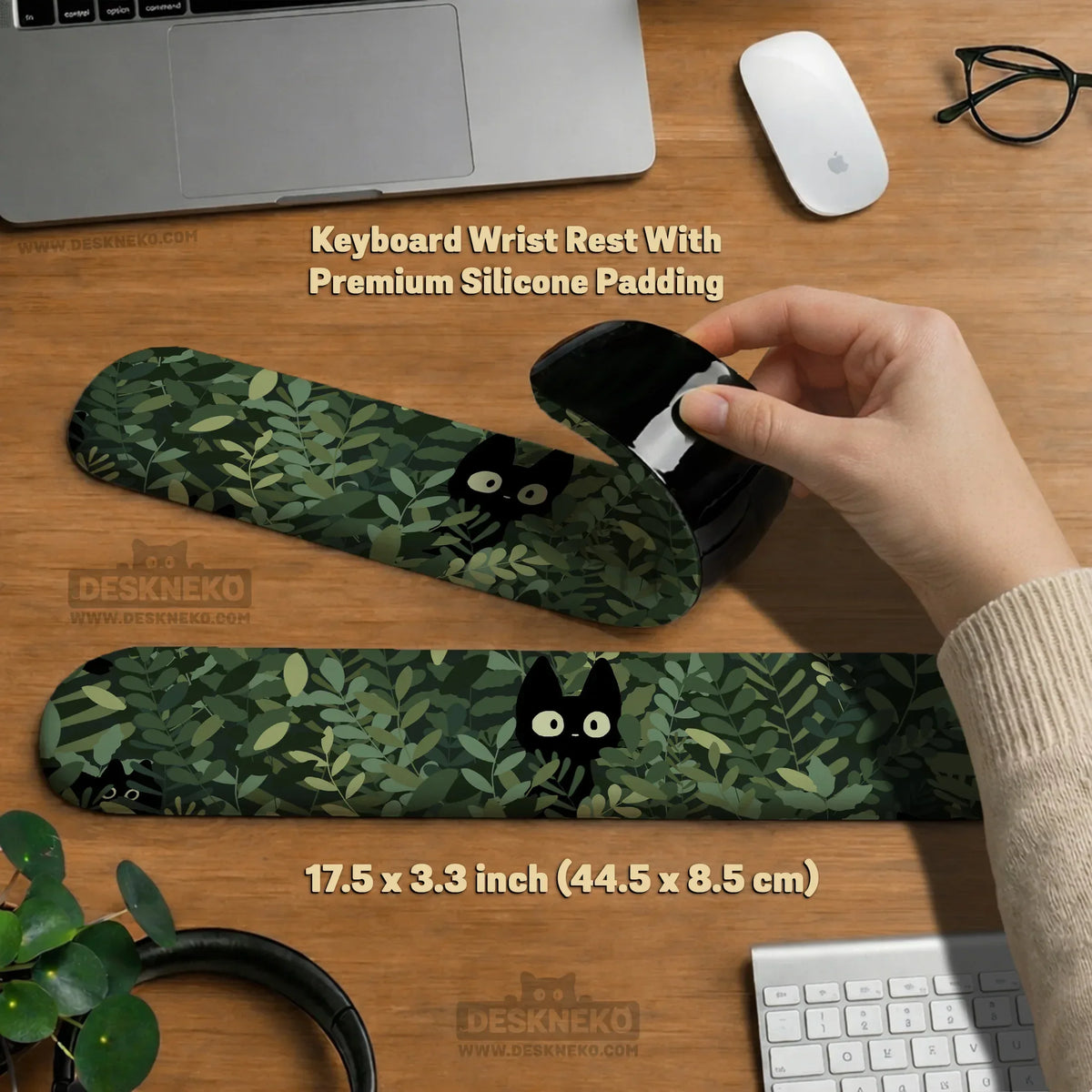 Botanical cat ergonomic mousepad with wrist rest for desk comfort