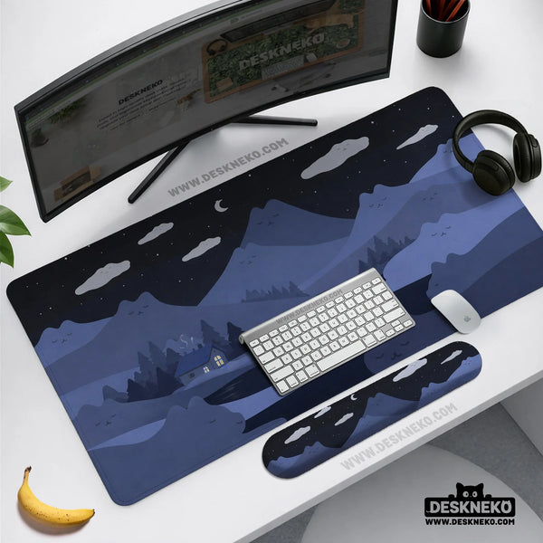 Navy Blue Mousepad Wrist Rest With Cat Shaped Hills - Deskneko