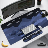 Navy blue mousepad wrist rest with cat shaped hills