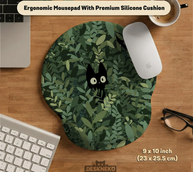Botanical cat ergonomic mousepad with wrist rest for desk comfort