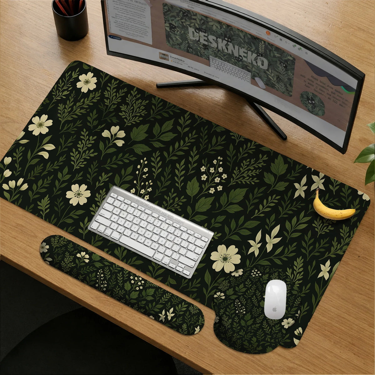 Botanical ergonomic mousepad with wrist rest for cozy desk setup