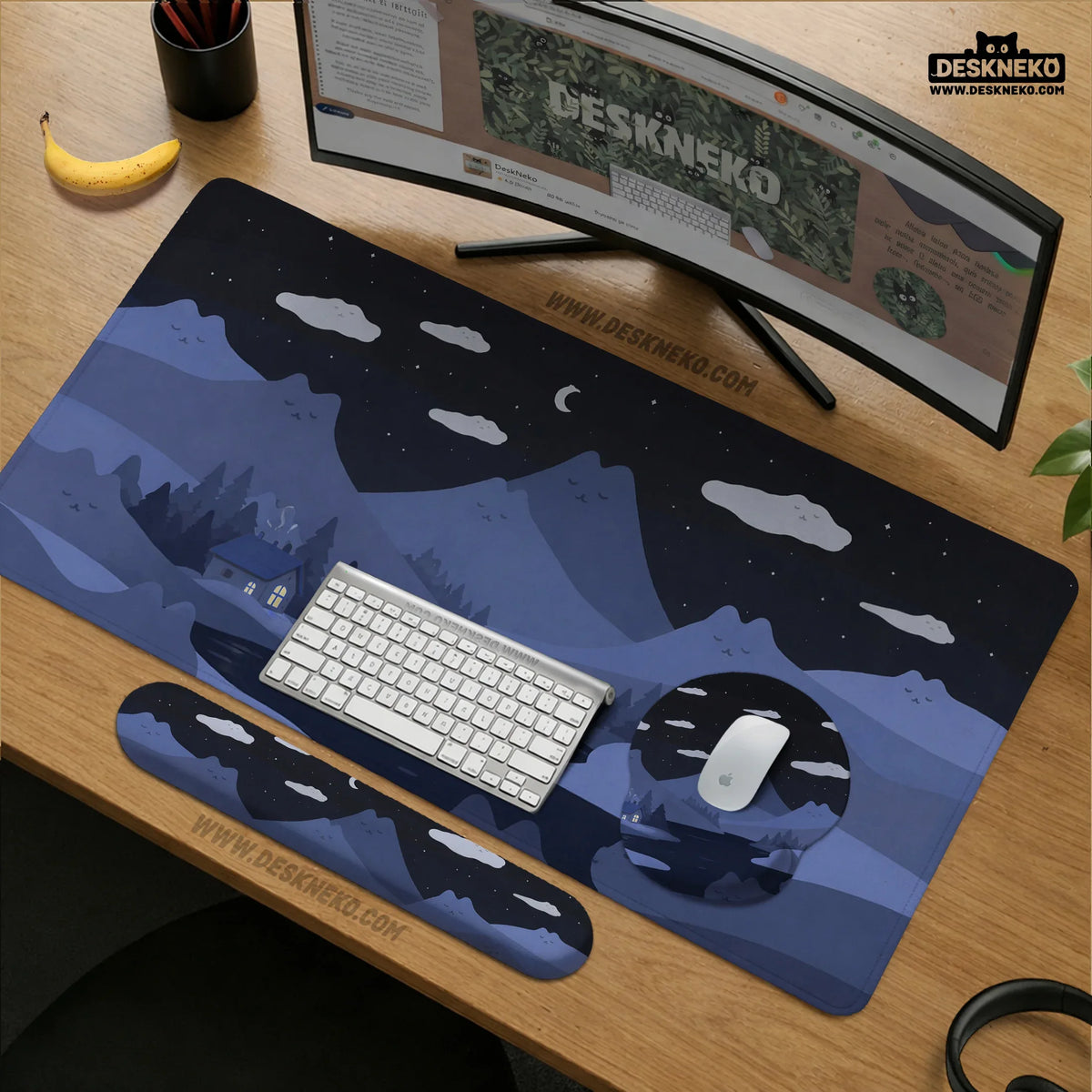 Navy blue cat hills desk mat XXL extended mousepad