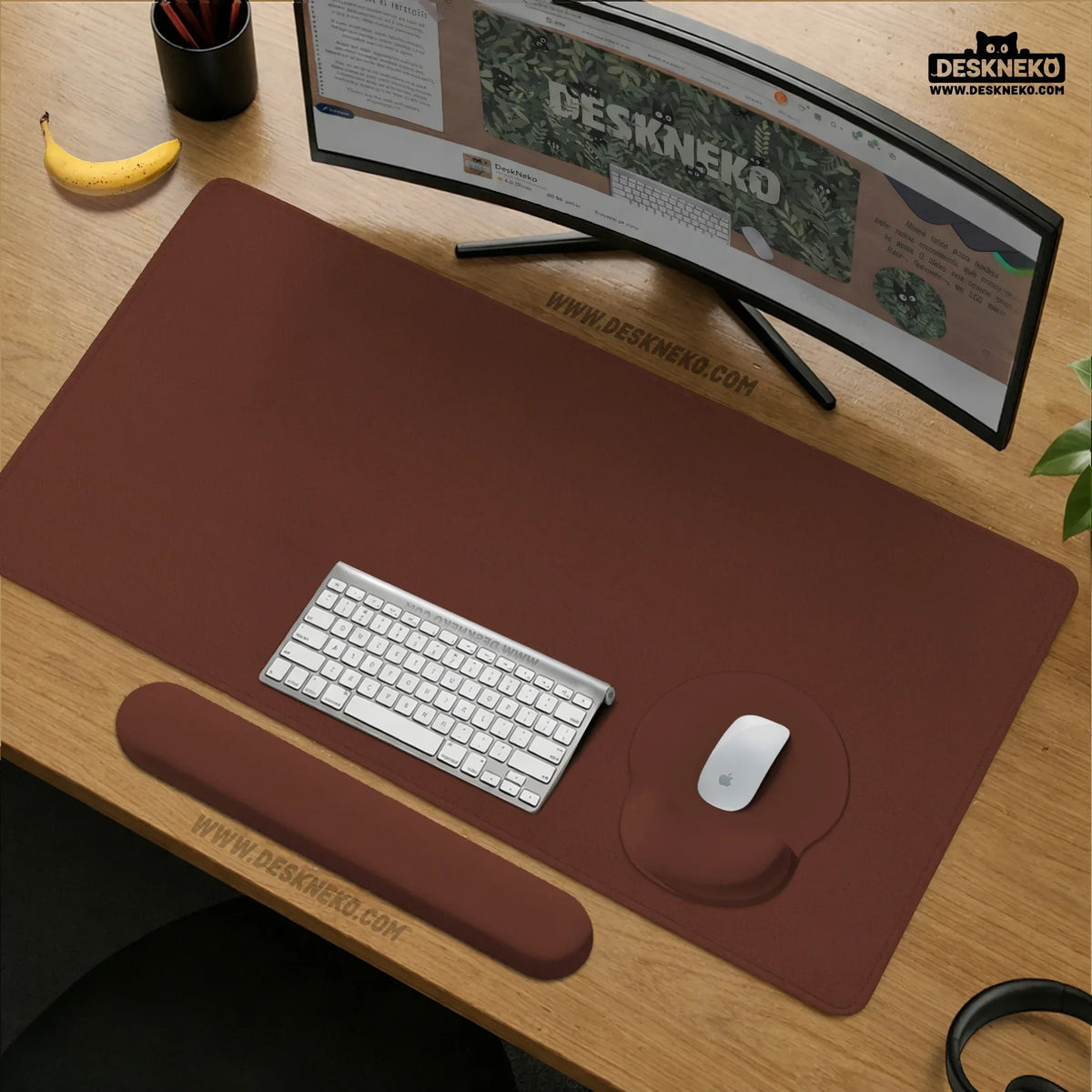 Ergonomic mahogany mousepad with wrist rest for office and gaming