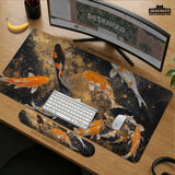 Black gold koi desk mat mousepad