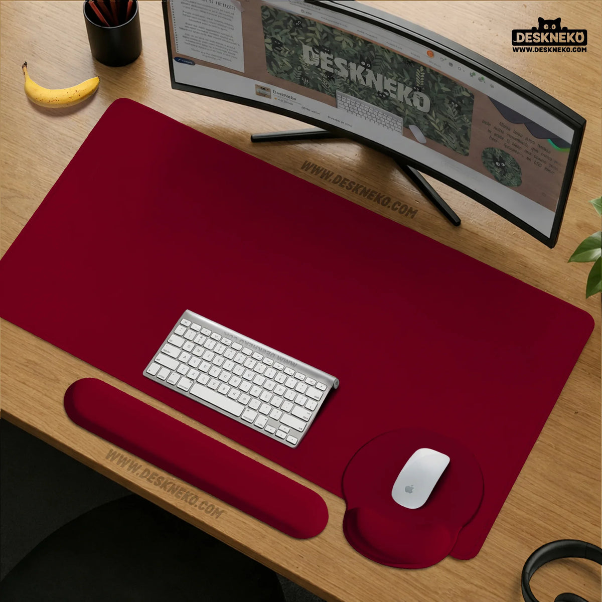 Burgundy ergonomic mousepad with wrist rest for office and gaming
