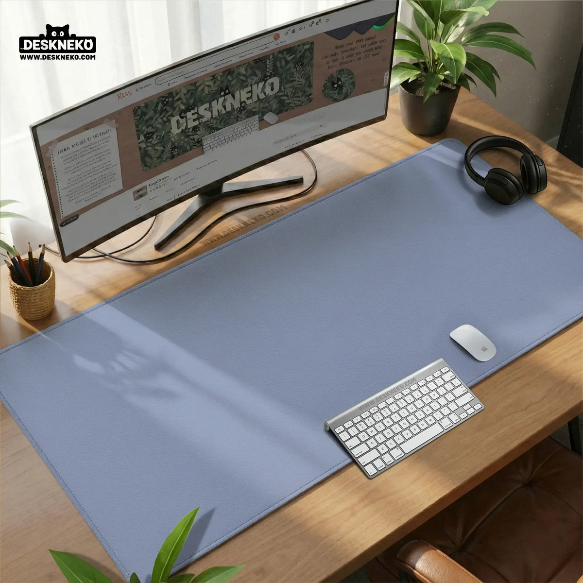 Pastel blue desk mat, periwinkle mousepad for clean desk setup