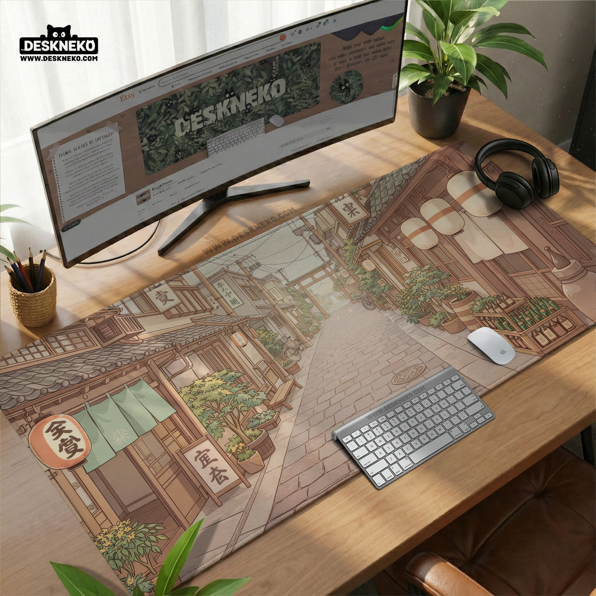 Beige japandi desk mat mousepad
