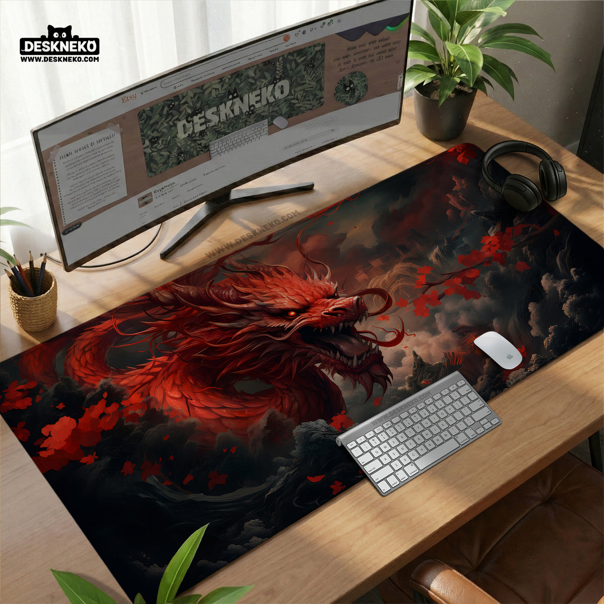 Crimson red dragon desk mat mousepad