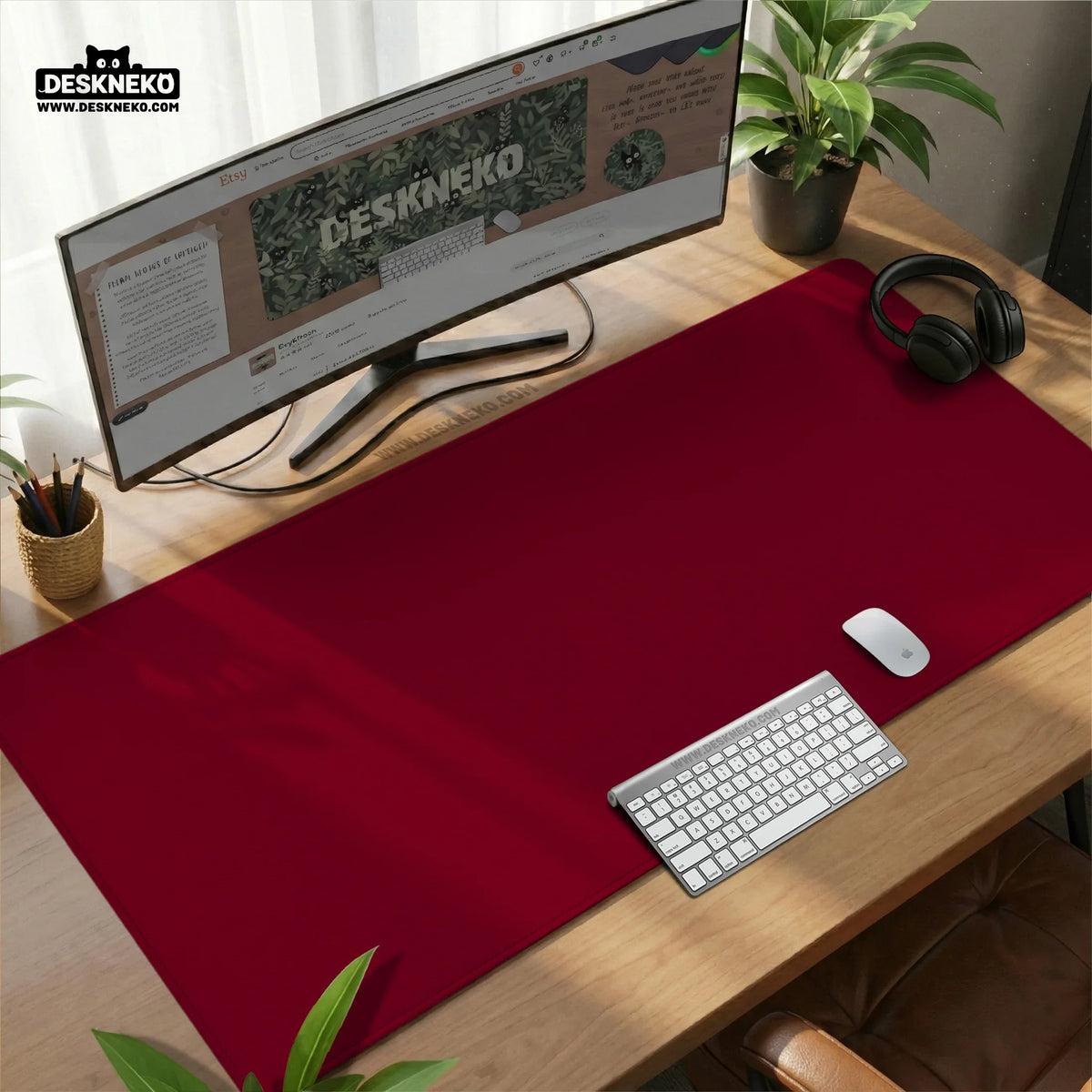 Burgundy desk mat for gaming and office desks | mousepad