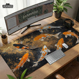 Black gold koi desk mat mousepad
