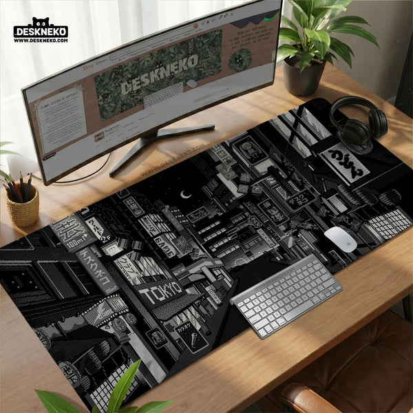 Black White Tokyo Desk Mat - Deskneko