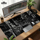 Black white tokyo desk mat