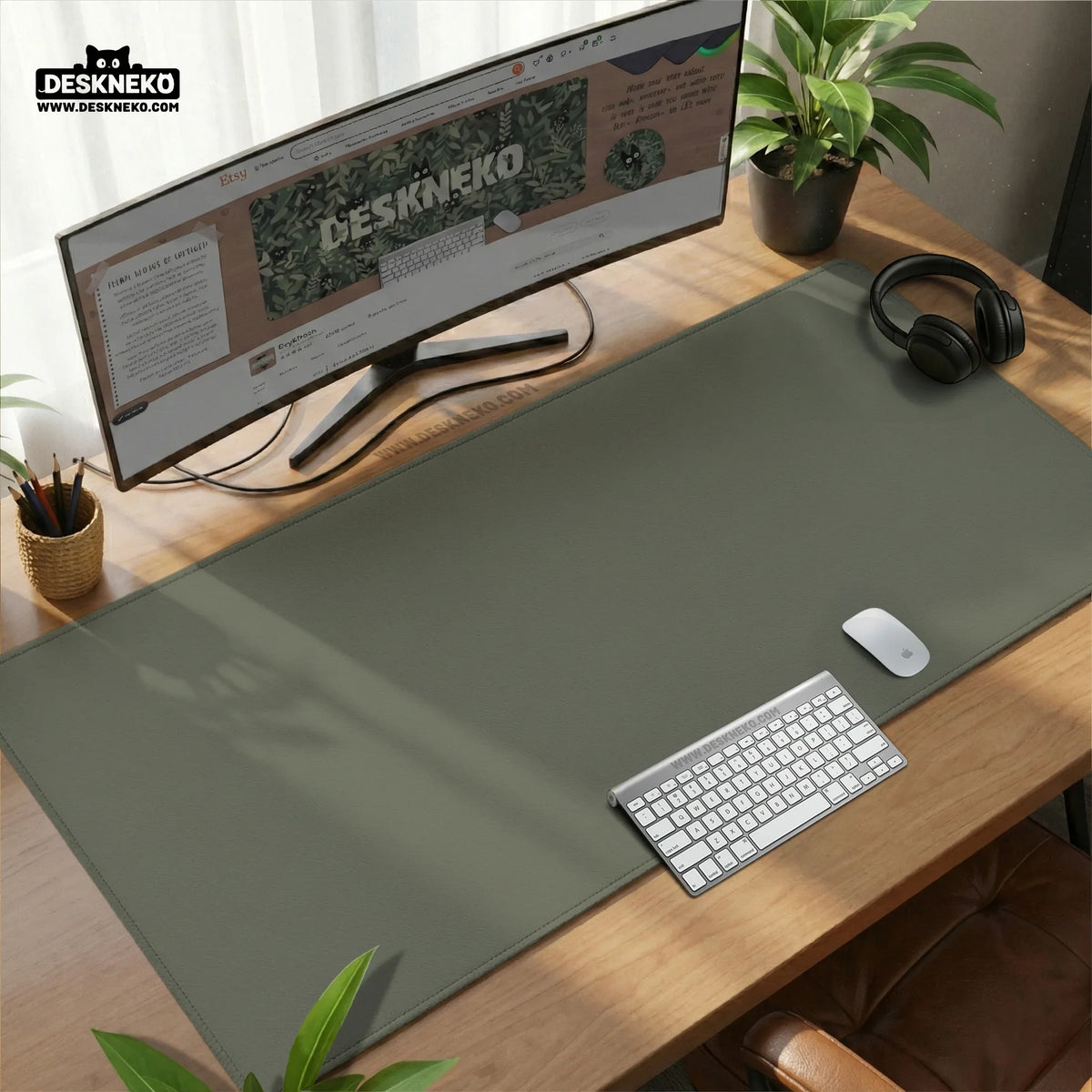 Eucalyptus sage desk mat, minimalist extended mousepad