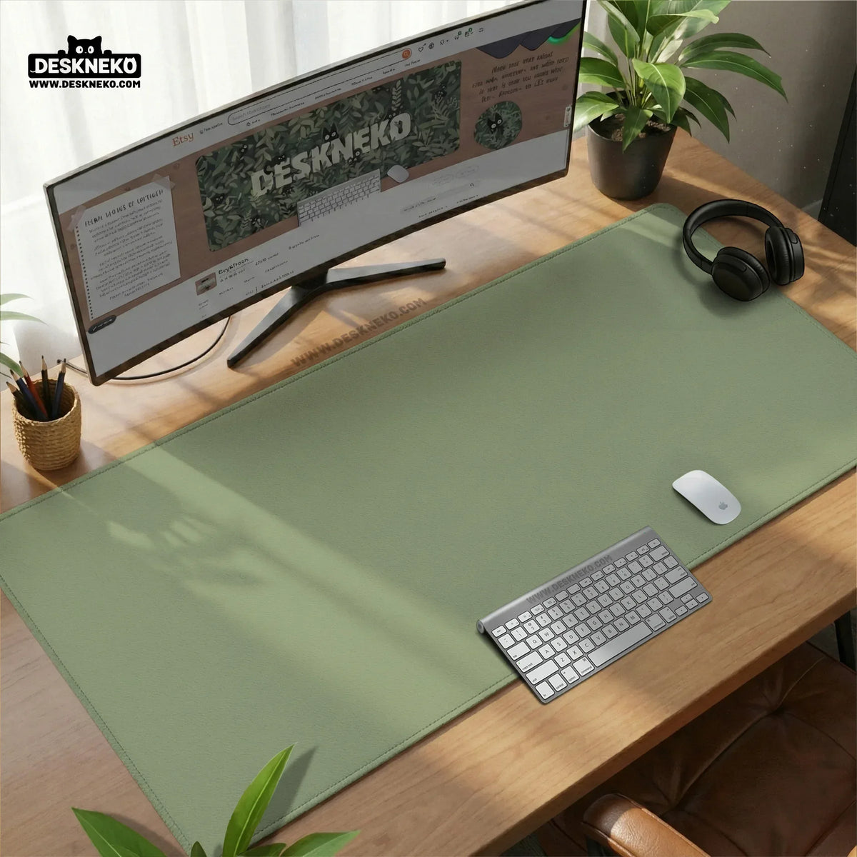 Sage green ergonomic mousepad with wrist support for desk