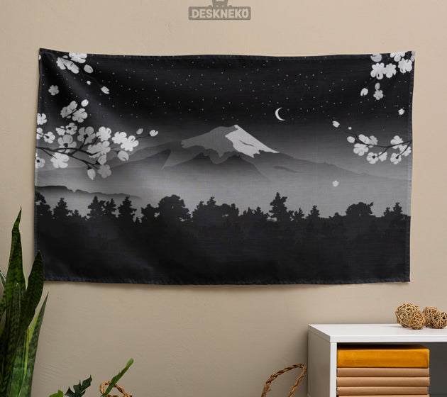 Black mount fuji wall tapestry